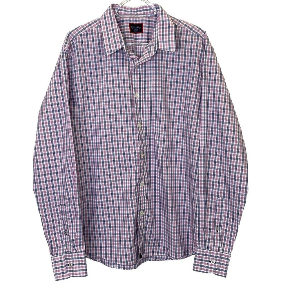 UNTUCKit Shirt Mens Large Dolcetto Pink Blue Plaid Button Up Long Sleeve